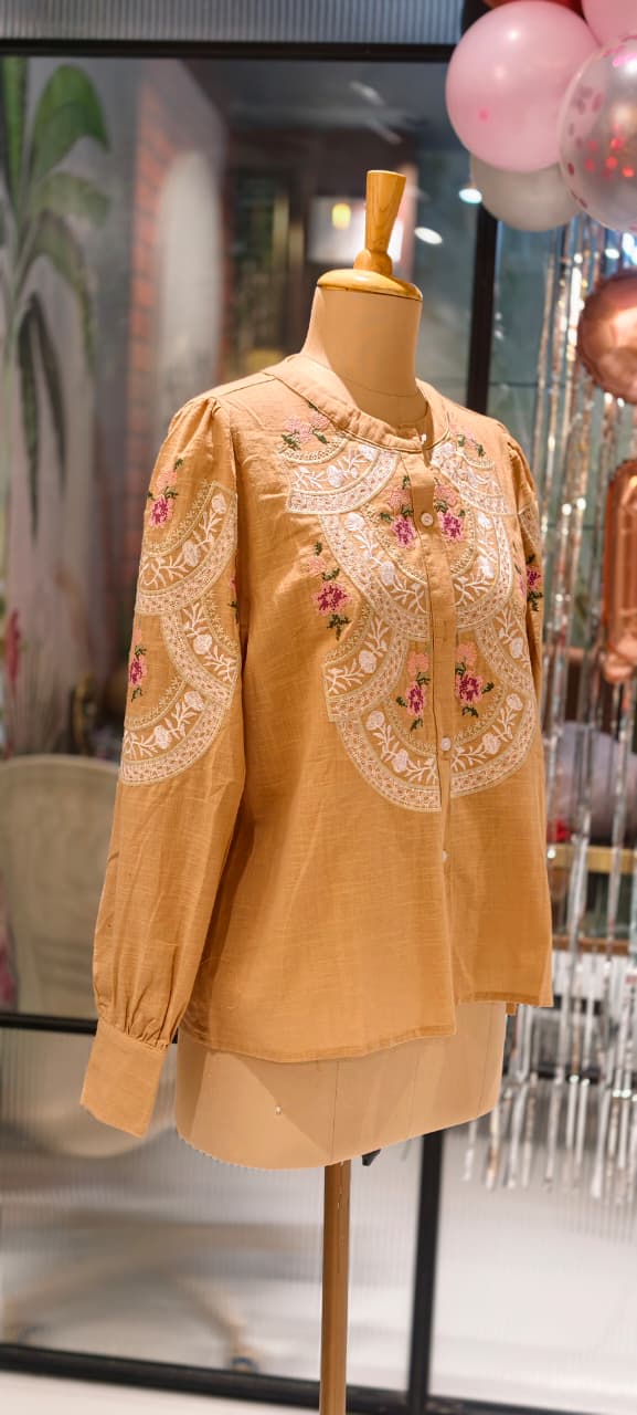 Floral Gardenia Embroidered Front Design Beautiful Imported Top- 15154