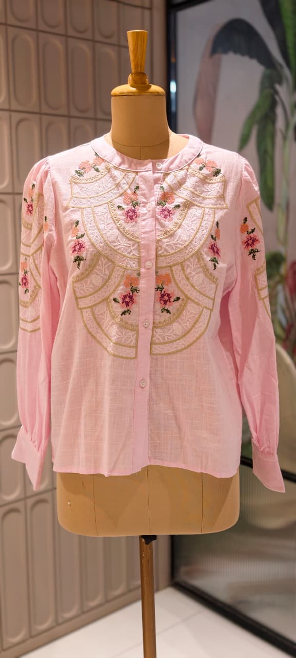 Floral Gardenia Embroidered Front Design Beautiful Imported Top- 15154