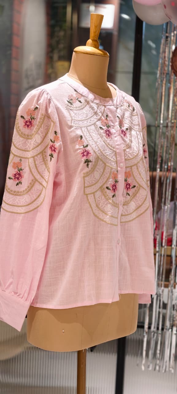 Floral Gardenia Embroidered Front Design Beautiful Imported Top- 15154