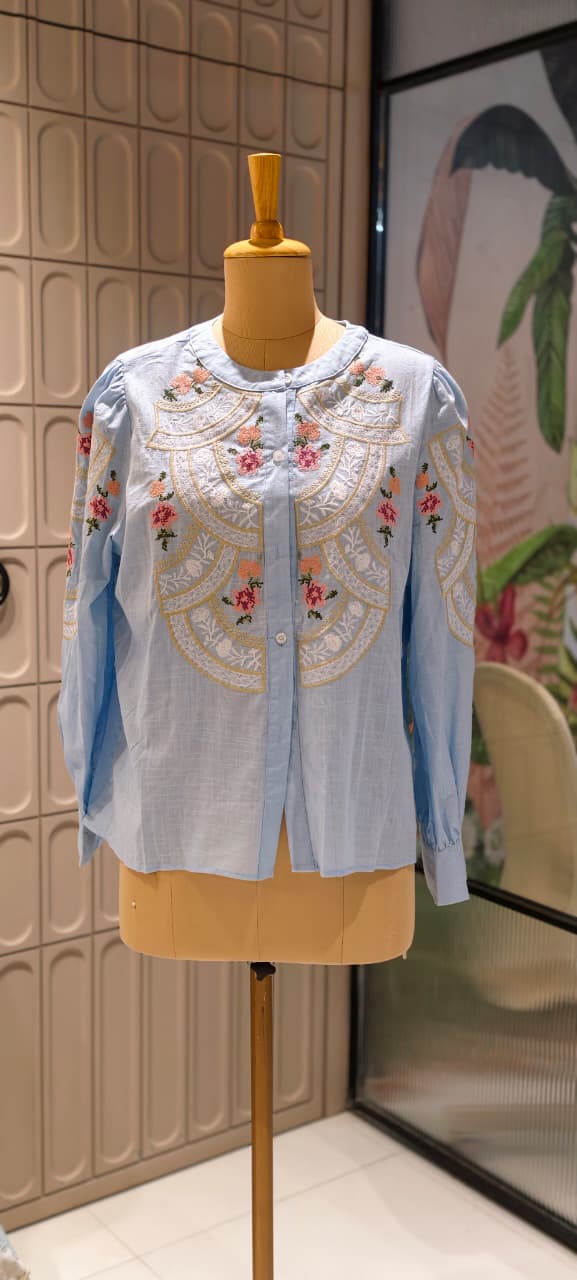 Floral Gardenia Embroidered Front Design Beautiful Imported Top- 15154