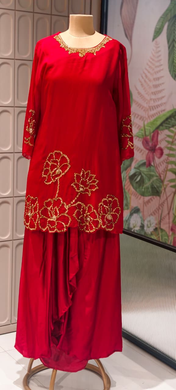 Premium Floral Embellished Long Tunic with Palazzo Trousers