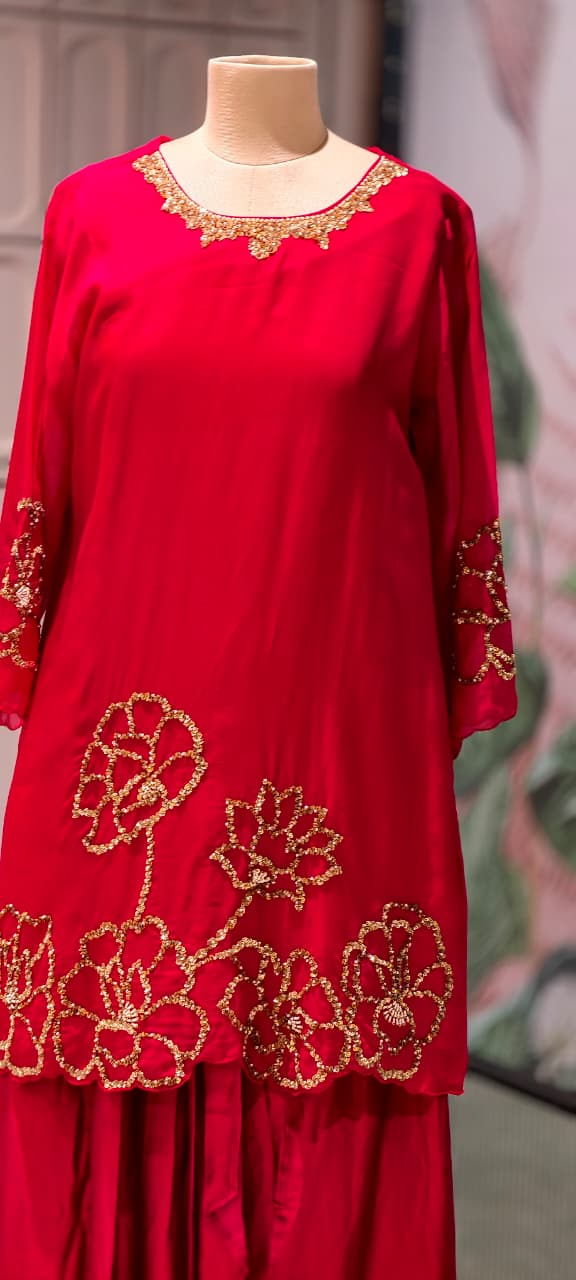 Premium Floral Embellished Long Tunic with Palazzo Trousers