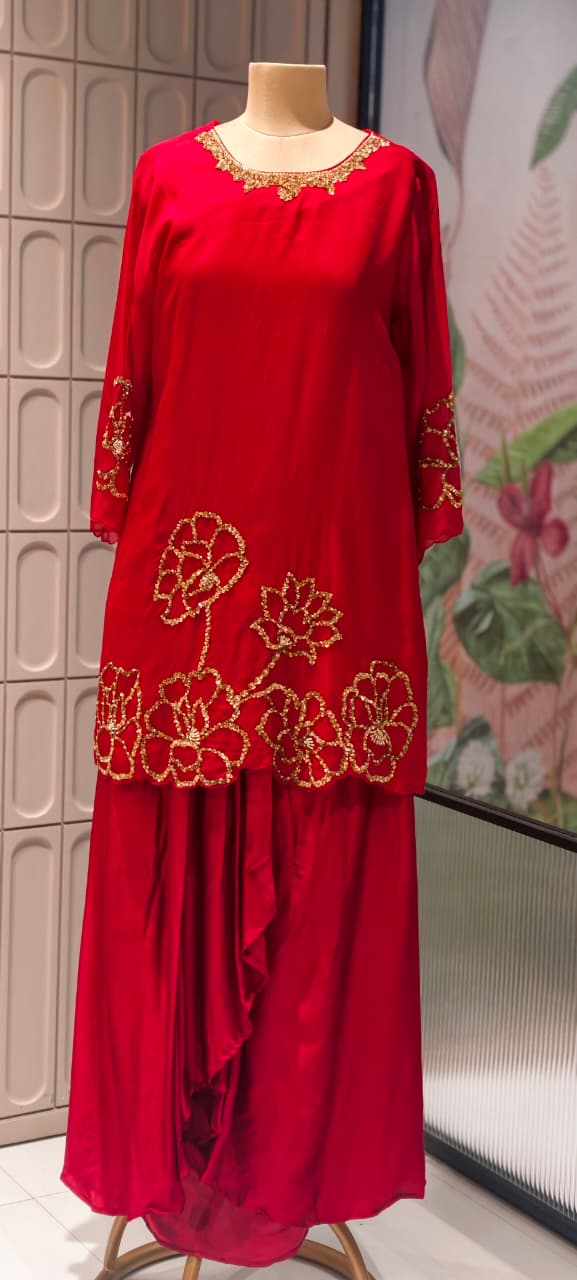 Premium Floral Embellished Long Tunic with Palazzo Trousers