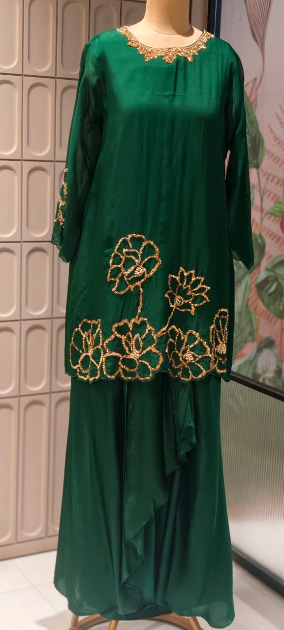 Premium Floral Embellished Long Tunic with Palazzo Trousers