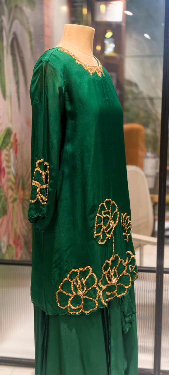 Premium Floral Embellished Long Tunic with Palazzo Trousers