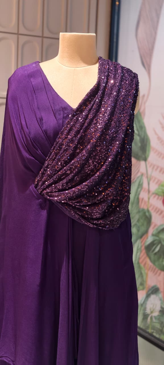 Elegant Sequin Drape Cape Maxi Gown
