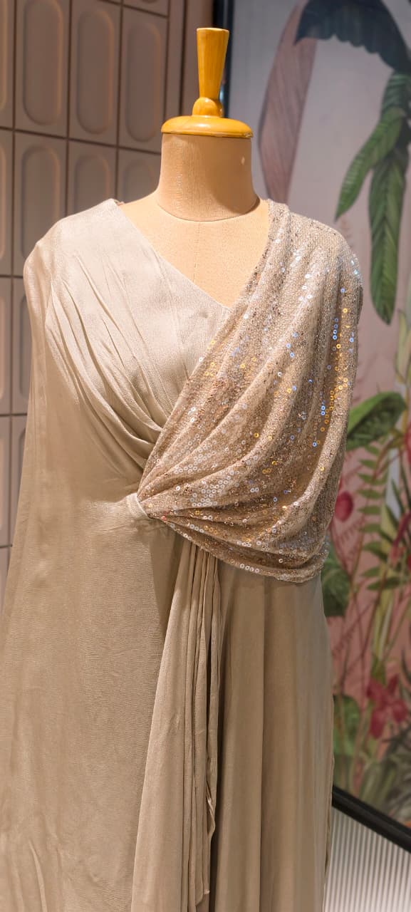 Elegant Sequin Drape Cape Maxi Gown
