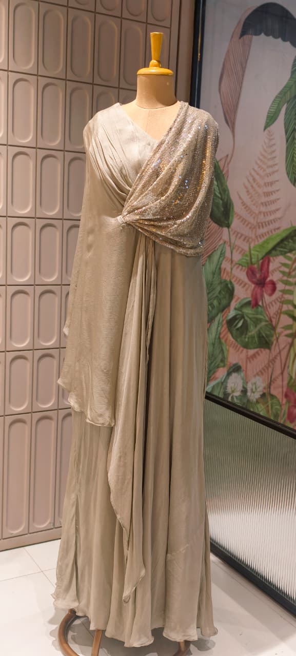 Elegant Sequin Drape Cape Maxi Gown