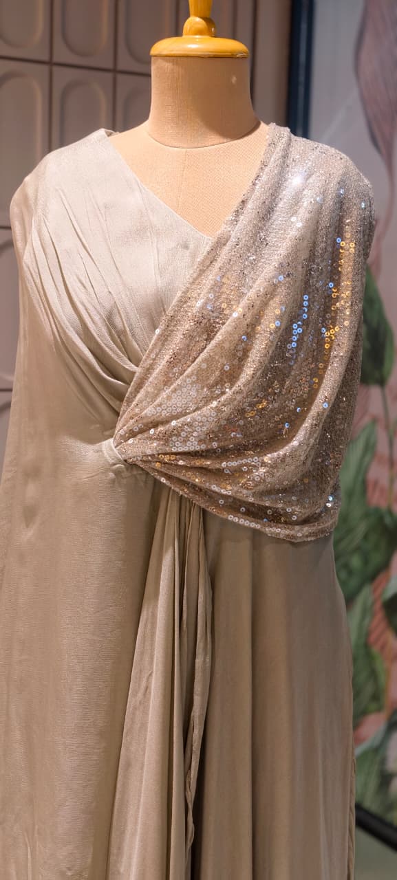 Elegant Sequin Drape Cape Maxi Gown
