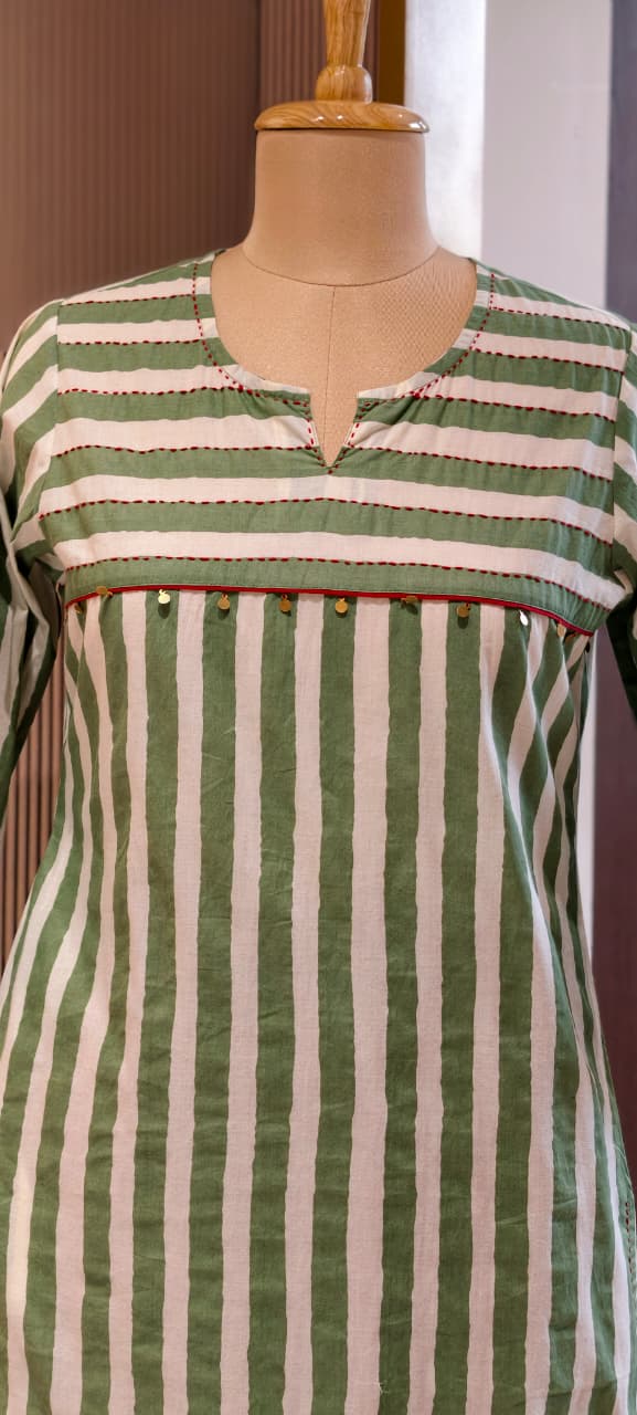Striped Cotton Pure Cotton Long Kurta Suit Set with Floral Printed Dupatta-15174