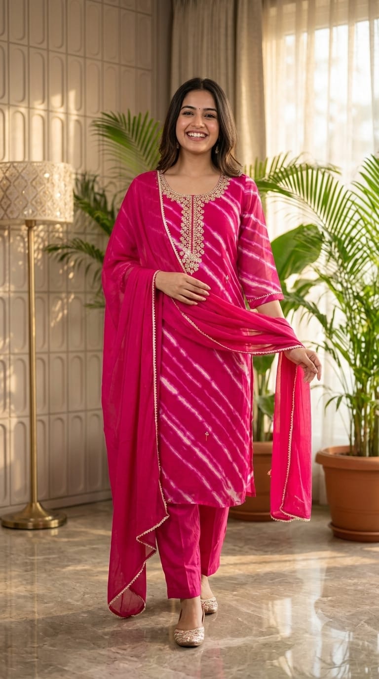 Gotta Touch Traditional Leheriya Pure Soft Georgette Full Suit Set With Dupatta- 15165