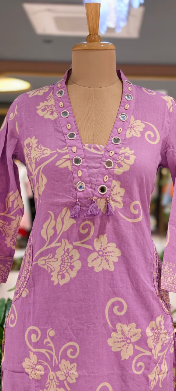 Ivory Blossom Elegance Noor Floral Printed Charm Cotton Full Suit Set With Dupatta- 15358