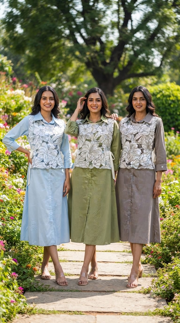 Glaze Cotton Midi Dress with Detachable Floral Cutwork Layer & Side Tie Knot- 15401