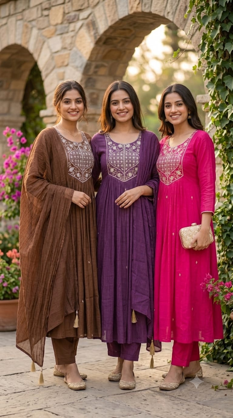 Tiny Pearl With Cut-Dana Embroidered Yoke Flared A-Line Crush Surat Mul-Chanderi Full Suit Set with Dupatta- 15422