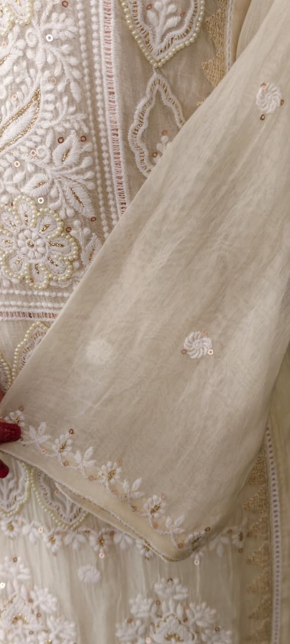 Chikankari Pure Thread Embroidered Decent Tone Full Suit Set With Dupatta In Mul Chanderi Fabric-14250 RB236