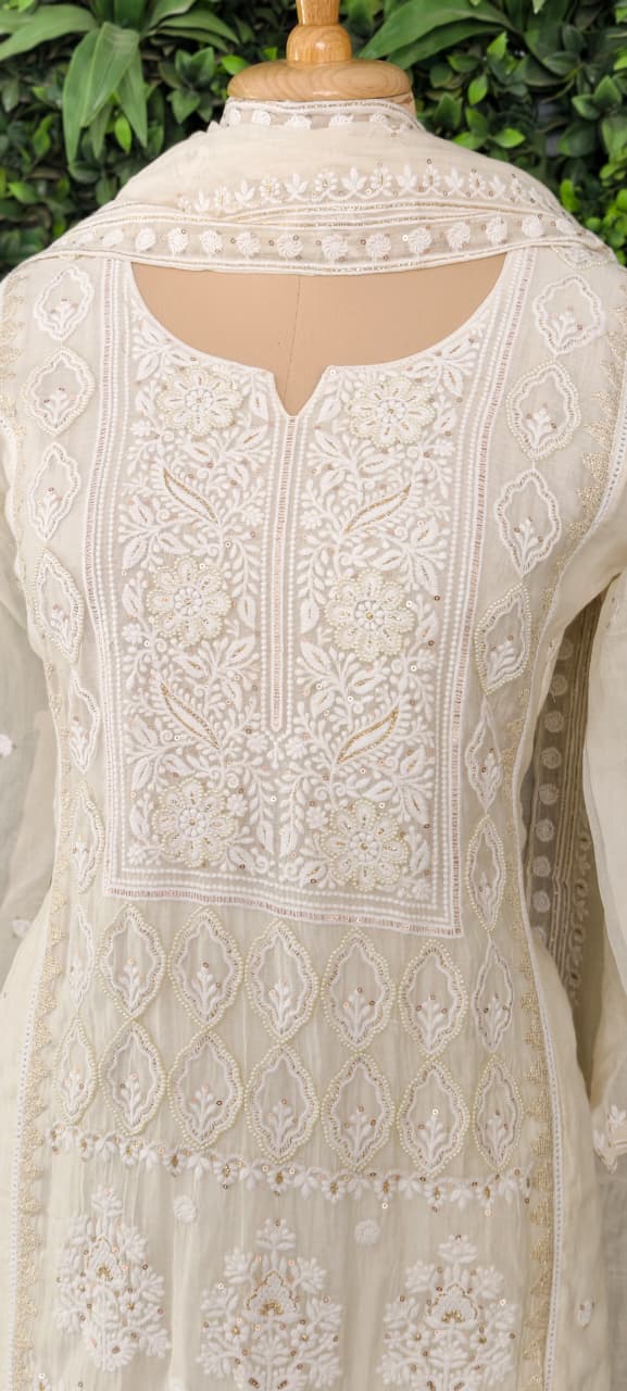 Chikankari Pure Thread Embroidered Decent Tone Full Suit Set With Dupatta In Mul Chanderi Fabric-14250 RB236