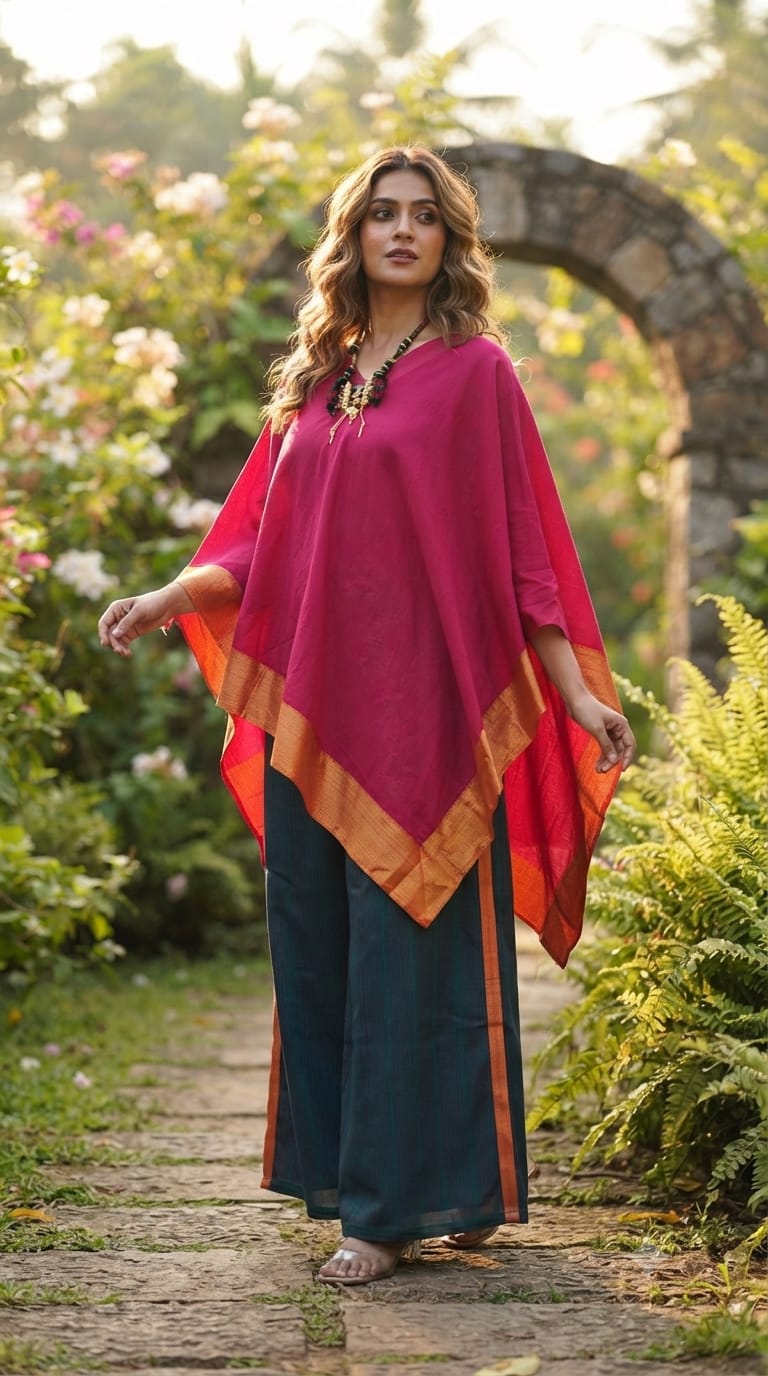 Vibrant Golden Bordered V-Shaped Outer With Buster & Straight Bottom(Seperate Neck Piece)