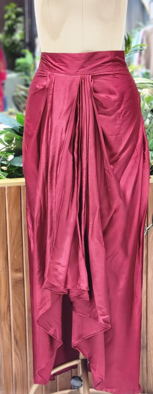 Regal Charm Glowy Embroidered Short Kurta and Draped Dhoti Skirt Set In Russian Silk Fabric- 13256