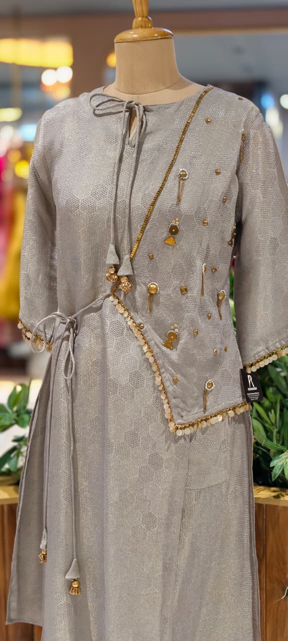 Ethereal Shimmer Fusion Knotted Indo Look Kurti With Palazzo Bottom- 15086