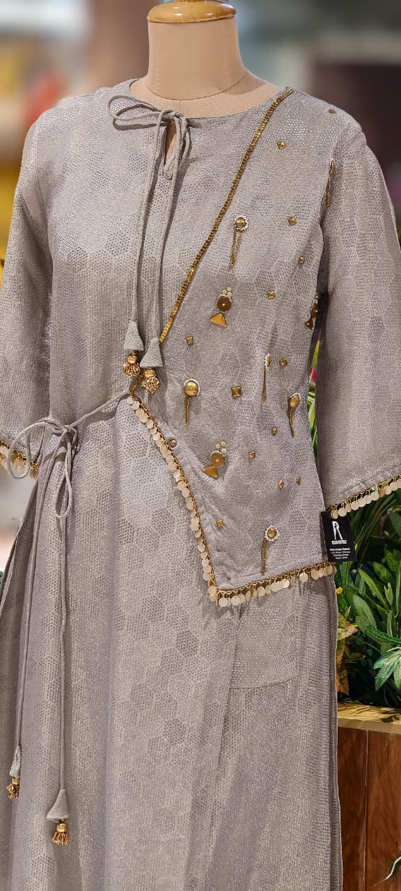 Ethereal Shimmer Fusion Knotted Indo Look Kurti With Palazzo Bottom- 15086