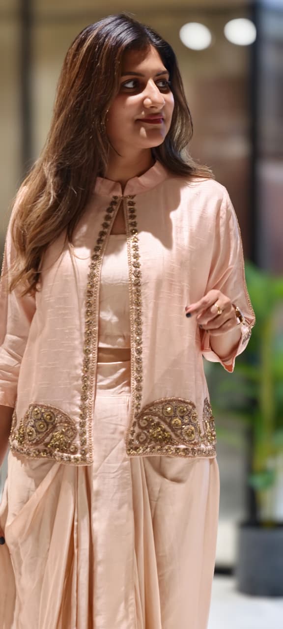 Mango-Buti Fine Sequin Detailing Russian Silk Outer With Buster & Modal Satin Harem Bottom- 15011