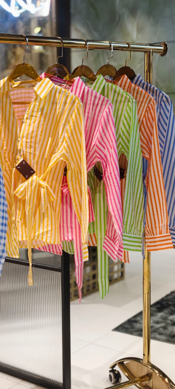 Neon Shades Stunning Stripes & Checks Side Knotted Light Weight Imported Shirt- 15458, 15457
