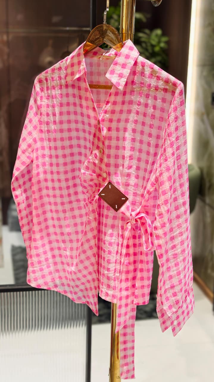 Neon Shades Stunning Stripes & Checks Side Knotted Light Weight Imported Shirt- 15458, 15457