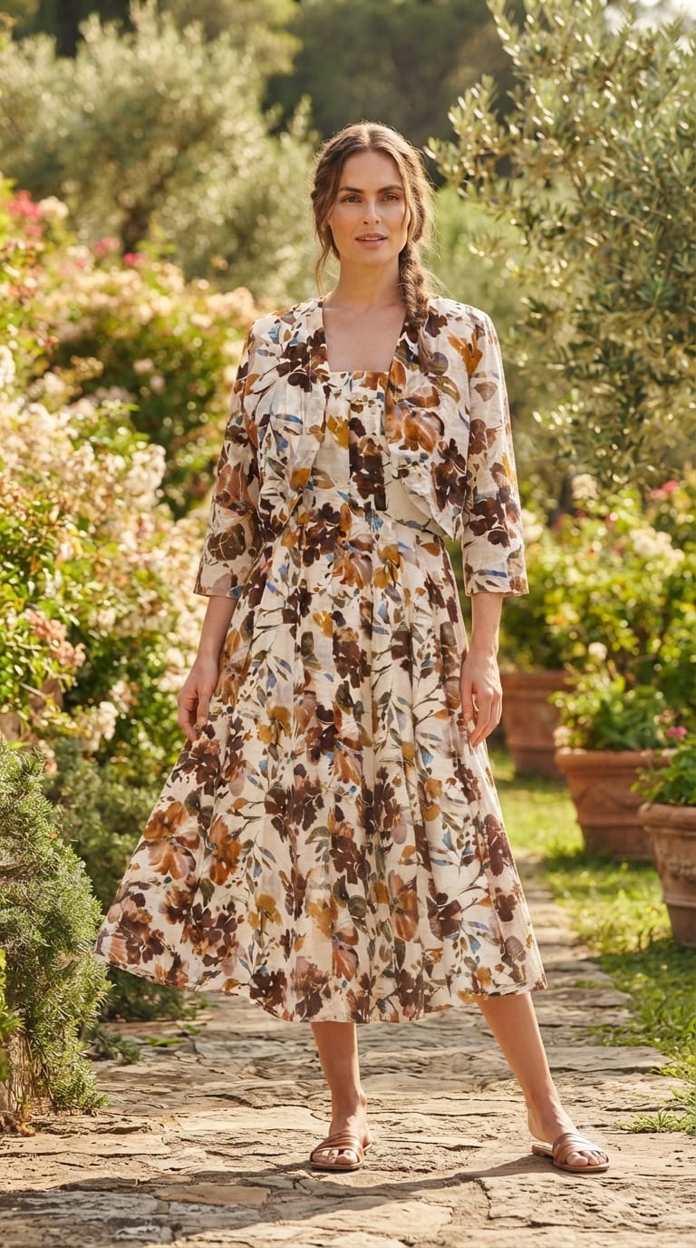 Spring Floral Print Stretchable Long Frock With Seperate Outer- 15455