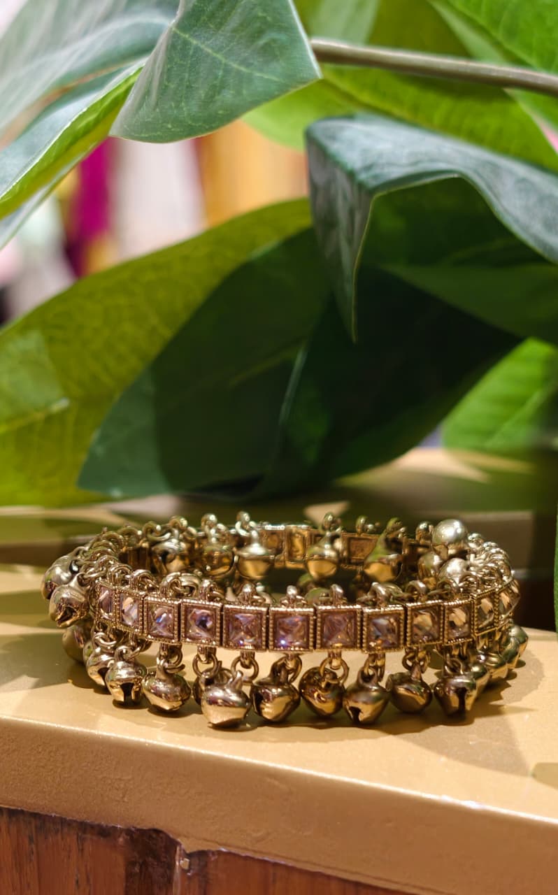 Golden Ghungroo Charm Multicolor Stoned Bracelet