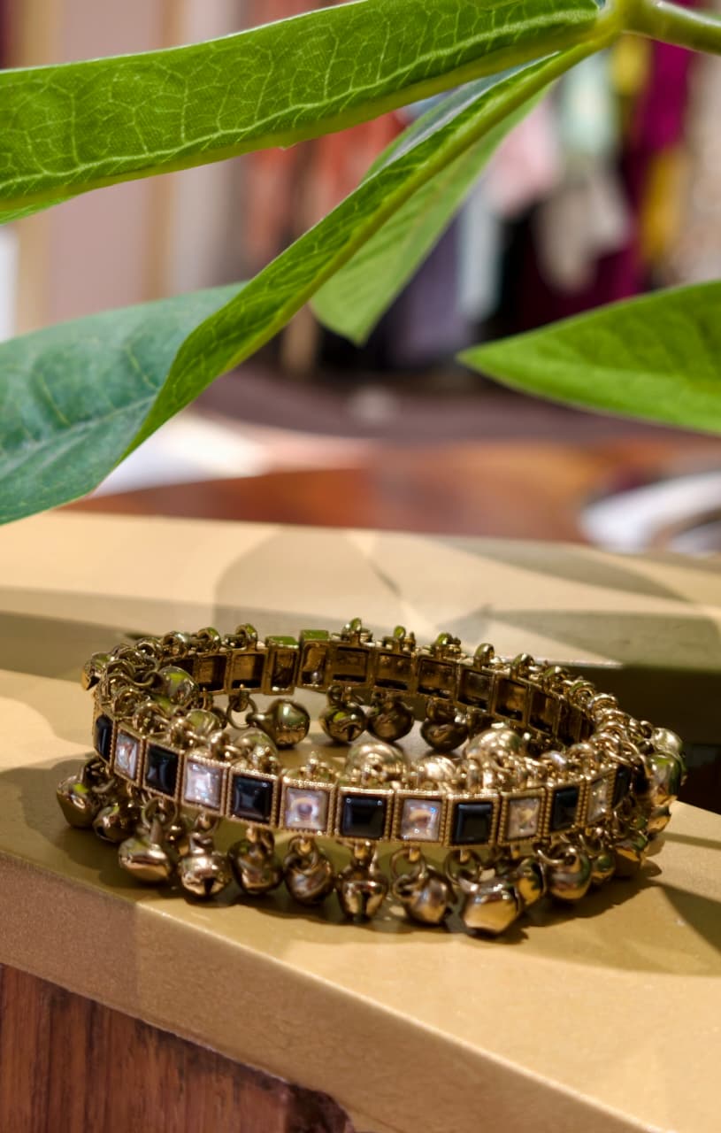 Golden Ghungroo Charm Multicolor Stoned Bracelet
