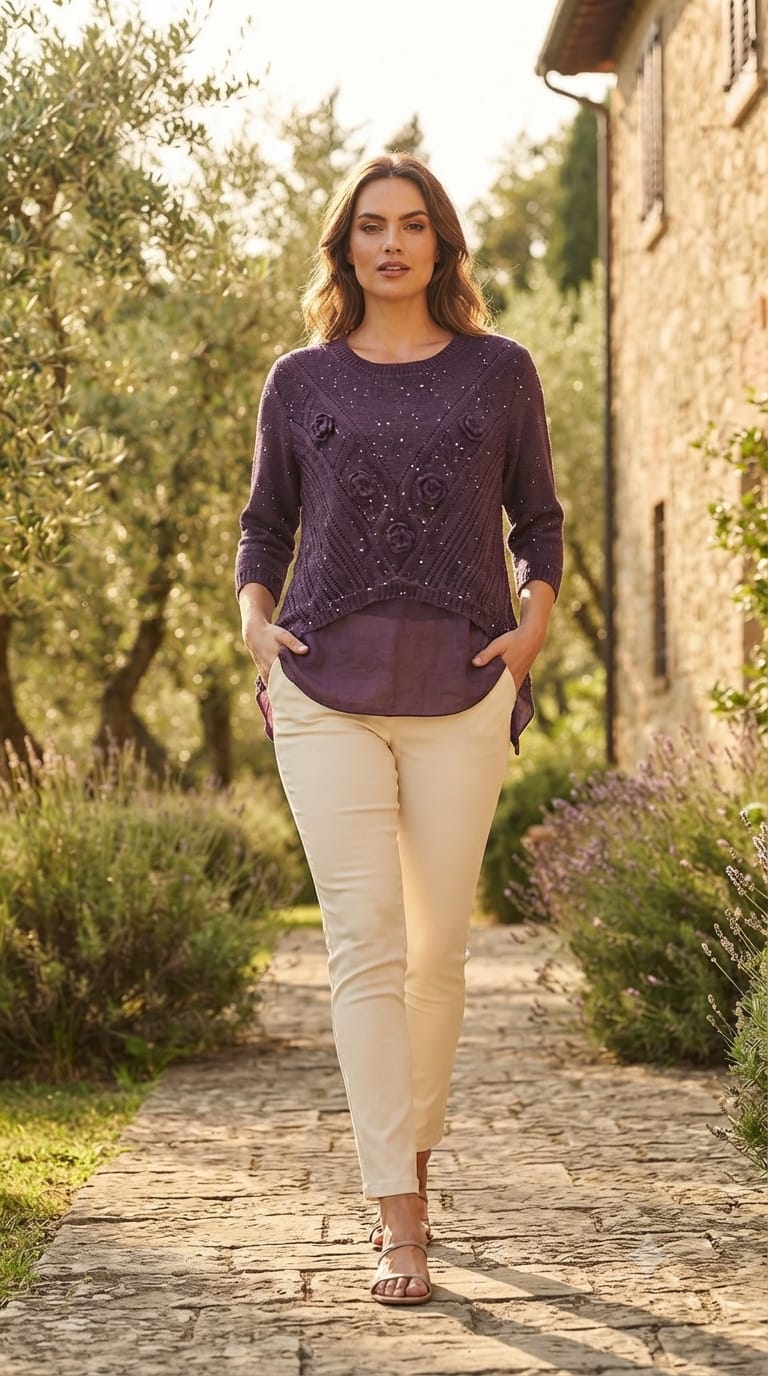 Granny Crochet Popped Floral Double Layer Glittery Western Top- 15451