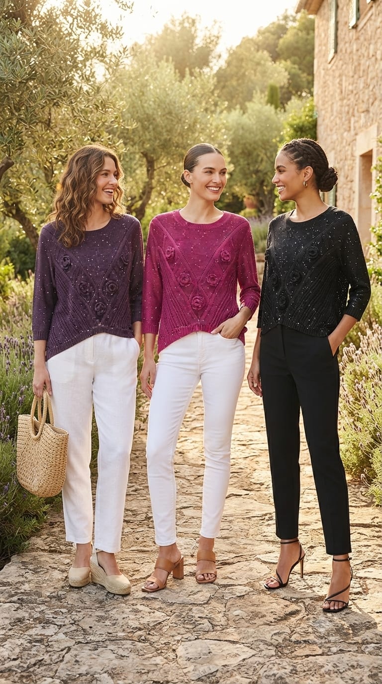 Granny Crochet Popped Floral Double Layer Glittery Western Top- 15451