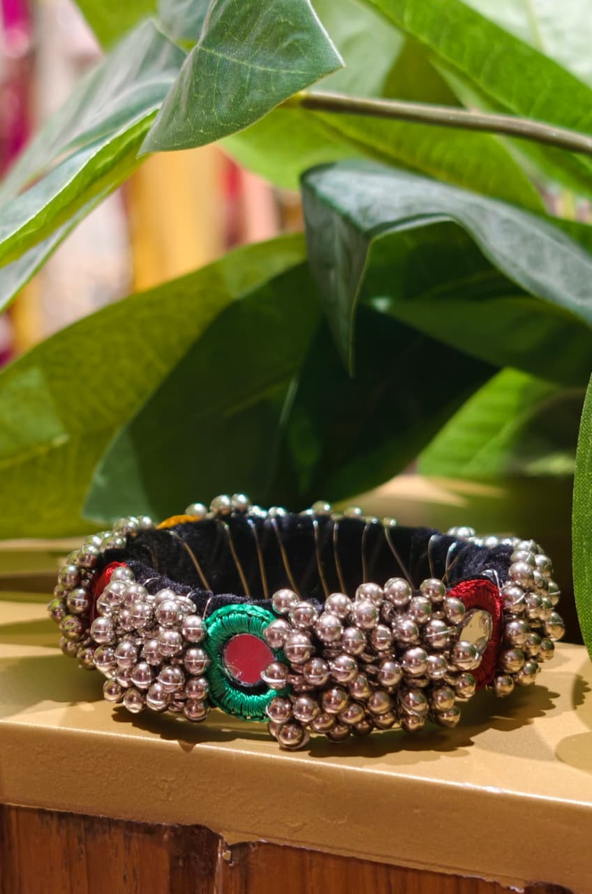 Premium Silver Ball Beaded Kada Style Bangle