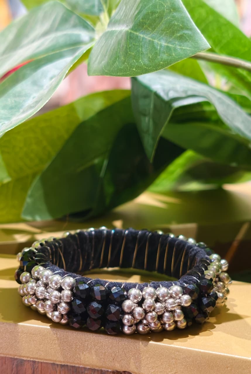 Premium Silver Ball Beaded Kada Style Bangle