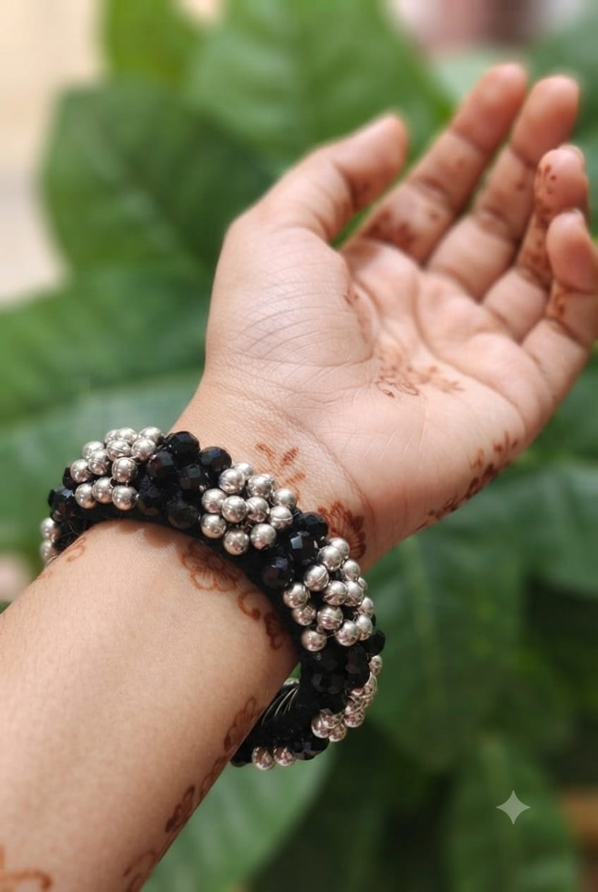 Premium Silver Ball Beaded Kada Style Bangle