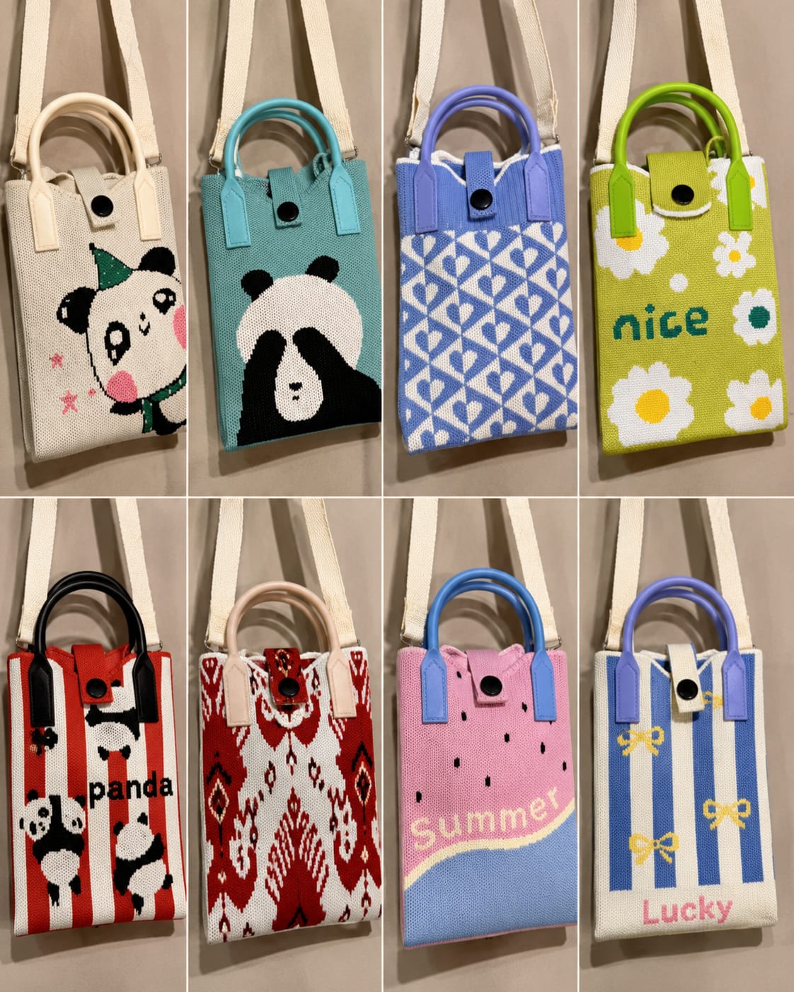 Elegant Soft Knitted Mobile Phone Sling Bag for Women & Girls, Cute Daisy Pattern Crossbody