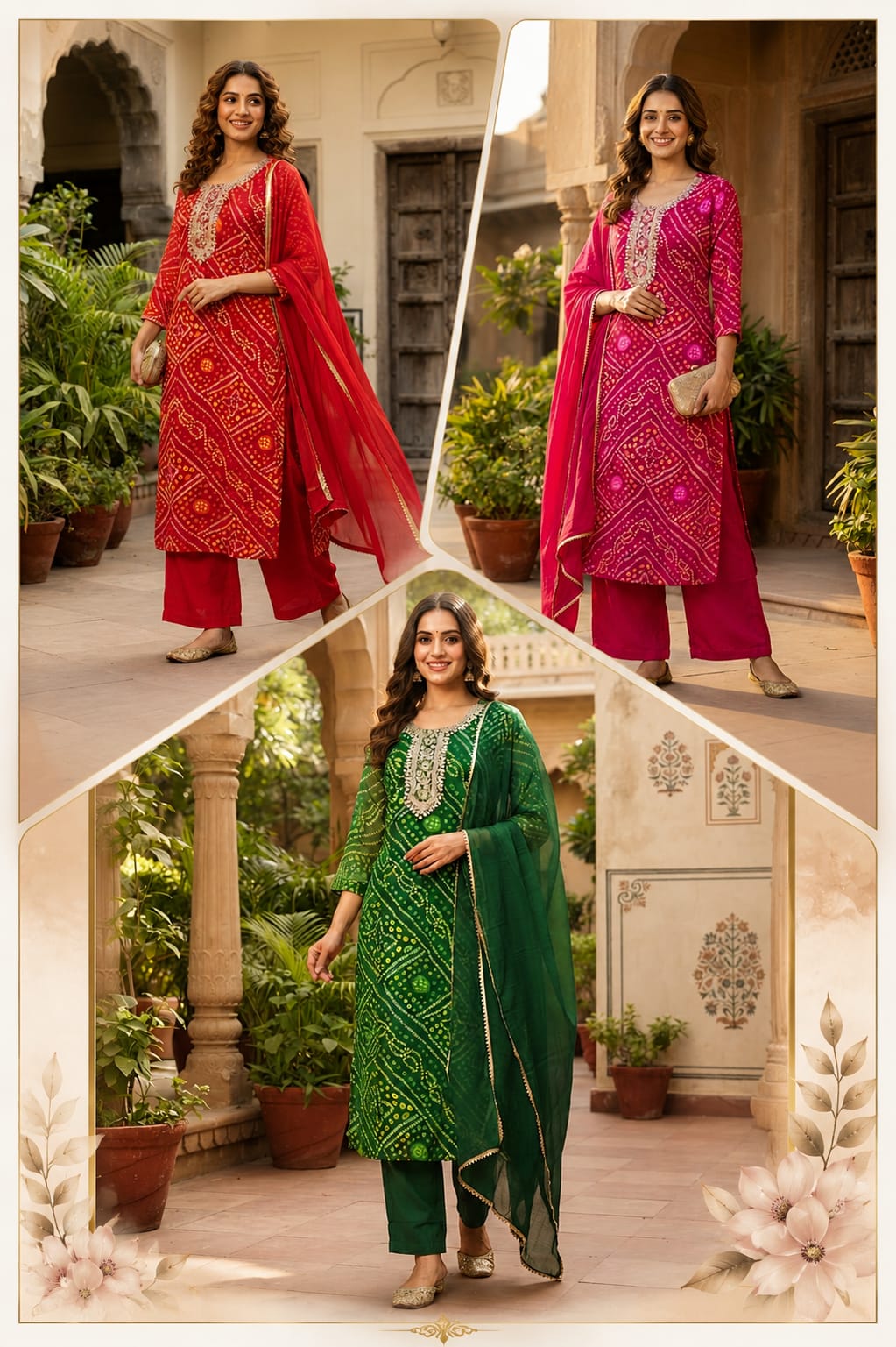 Georgette Bandhani Print Embroidered Full Suit Set with Dupatta And Bottom-15482