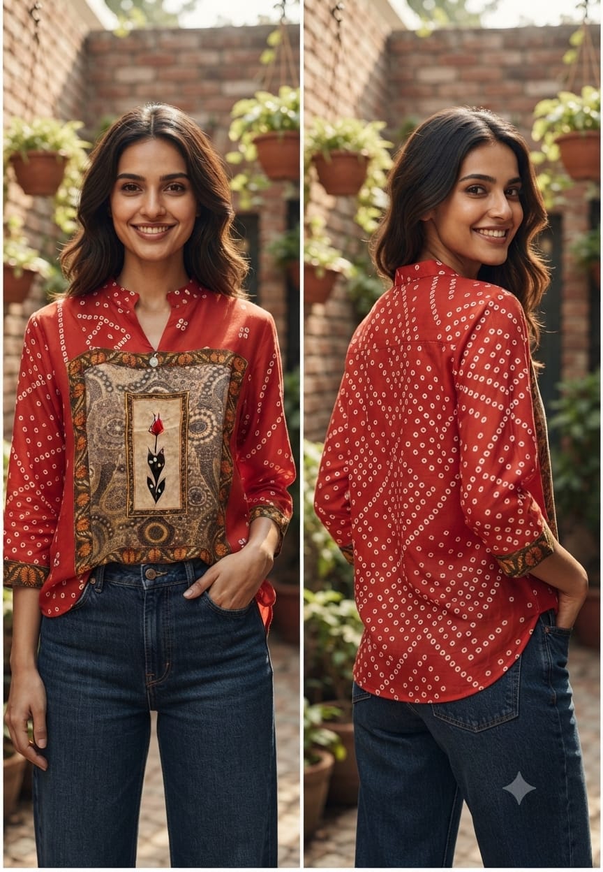 Bandhej Box Candalian Print Casual Wear Crepe Shirts- 15434