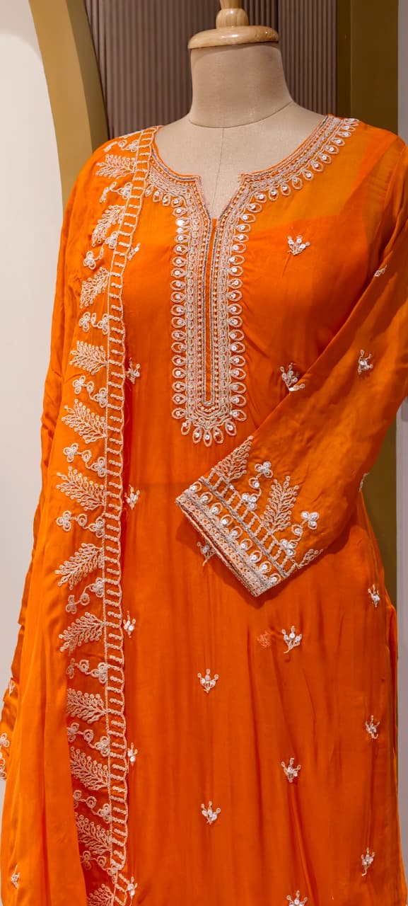 Fine Thread Embroidery With Sequin Upwork Single Shade Full Suit Set With Dupatta- 15553