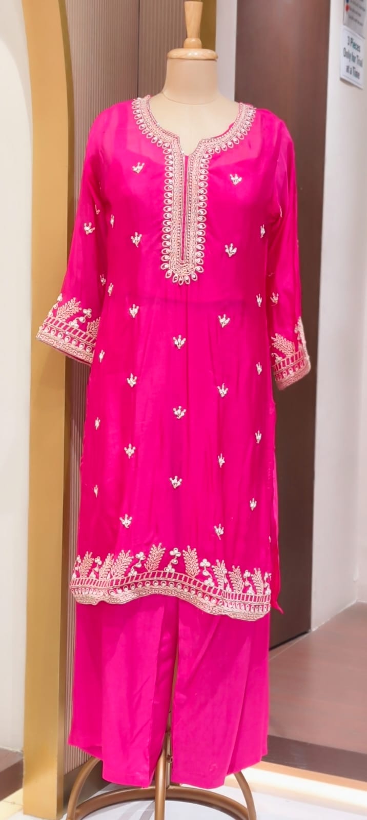 Fine Thread Embroidery With Sequin Upwork Single Shade Full Suit Set With Dupatta- 15553
