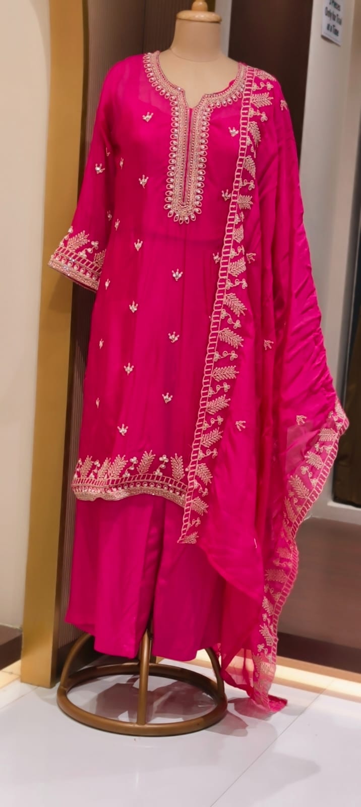 Fine Thread Embroidery With Sequin Upwork Single Shade Full Suit Set With Dupatta- 15553