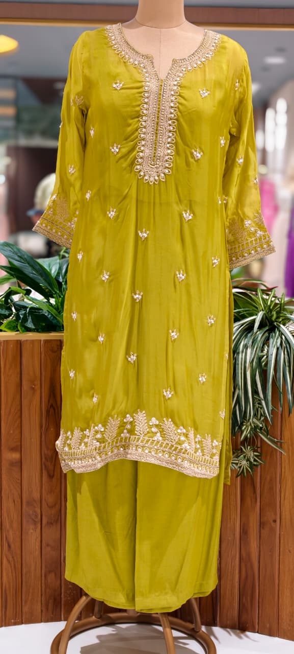 Fine Thread Embroidery With Sequin Upwork Single Shade Full Suit Set With Dupatta- 15553