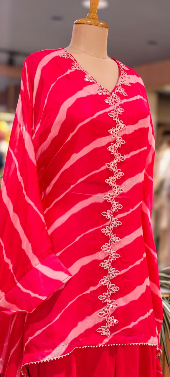 Elegant Tie-Dye Leheriya Kaftan Kurta with Palazzo Co-Ord Set for Festive & Casual Wear-15610