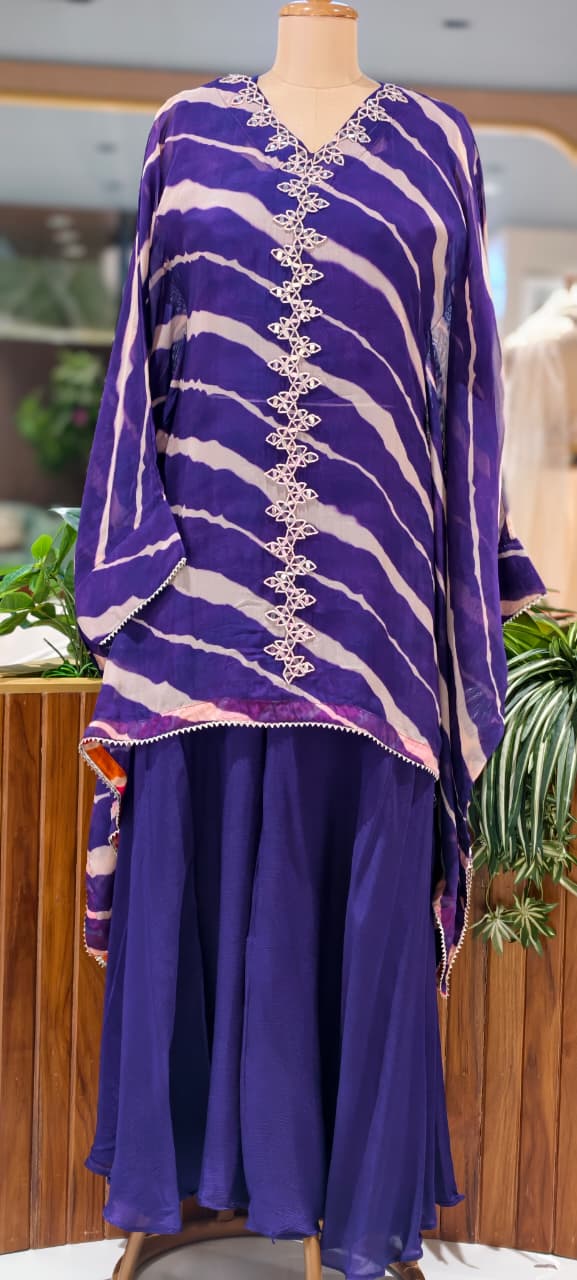 Elegant Tie-Dye Leheriya Kaftan Kurta with Palazzo Co-Ord Set for Festive & Casual Wear-15610