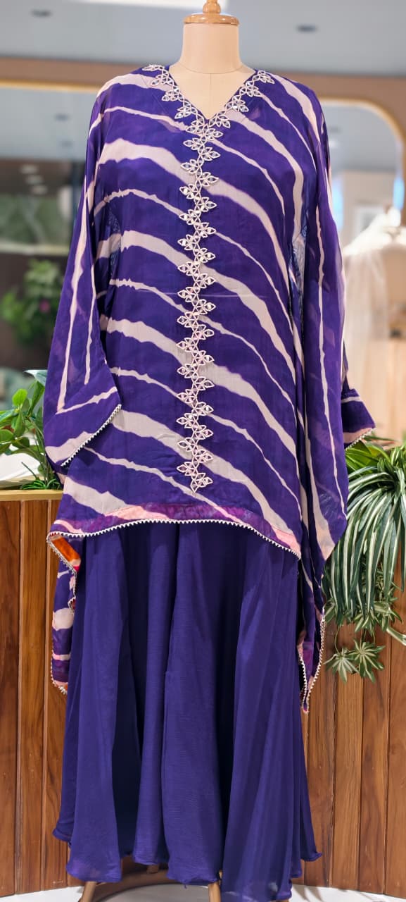 Elegant Tie-Dye Leheriya Kaftan Kurta with Palazzo Co-Ord Set for Festive & Casual Wear-15610