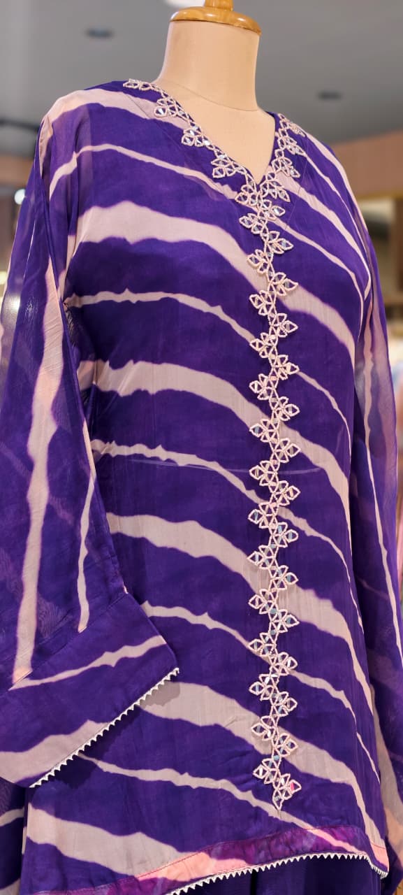 Elegant Tie-Dye Leheriya Kaftan Kurta with Palazzo Co-Ord Set for Festive & Casual Wear-15610