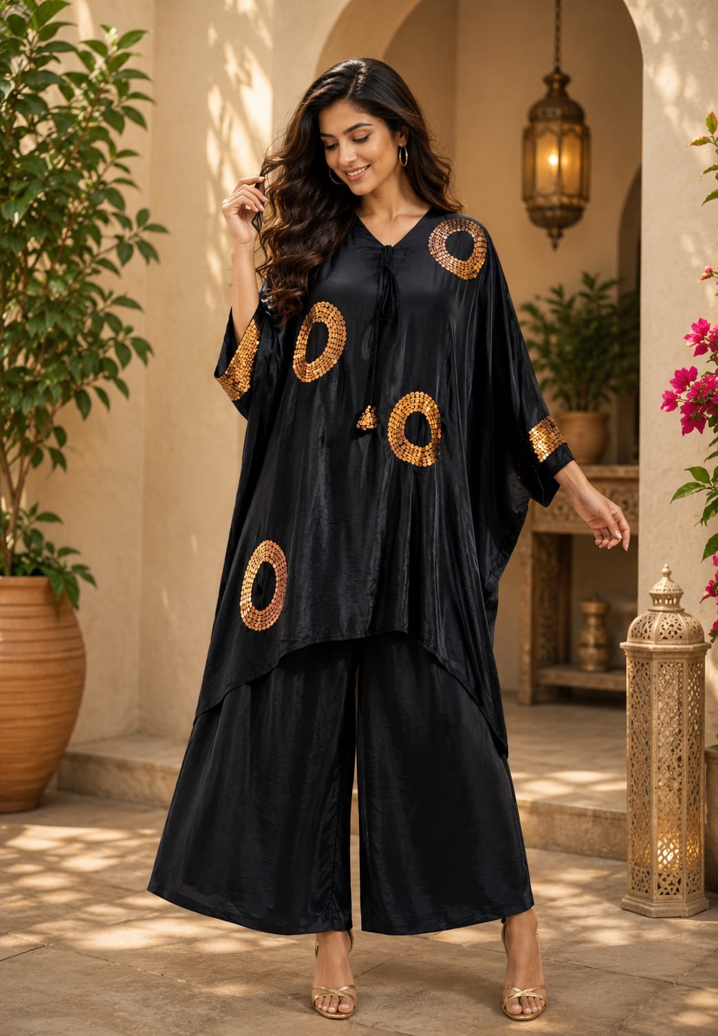 Very Stylish Sequin Elegance Over Sized Indo Wear Kurta With Palazzo Bottom- 15617