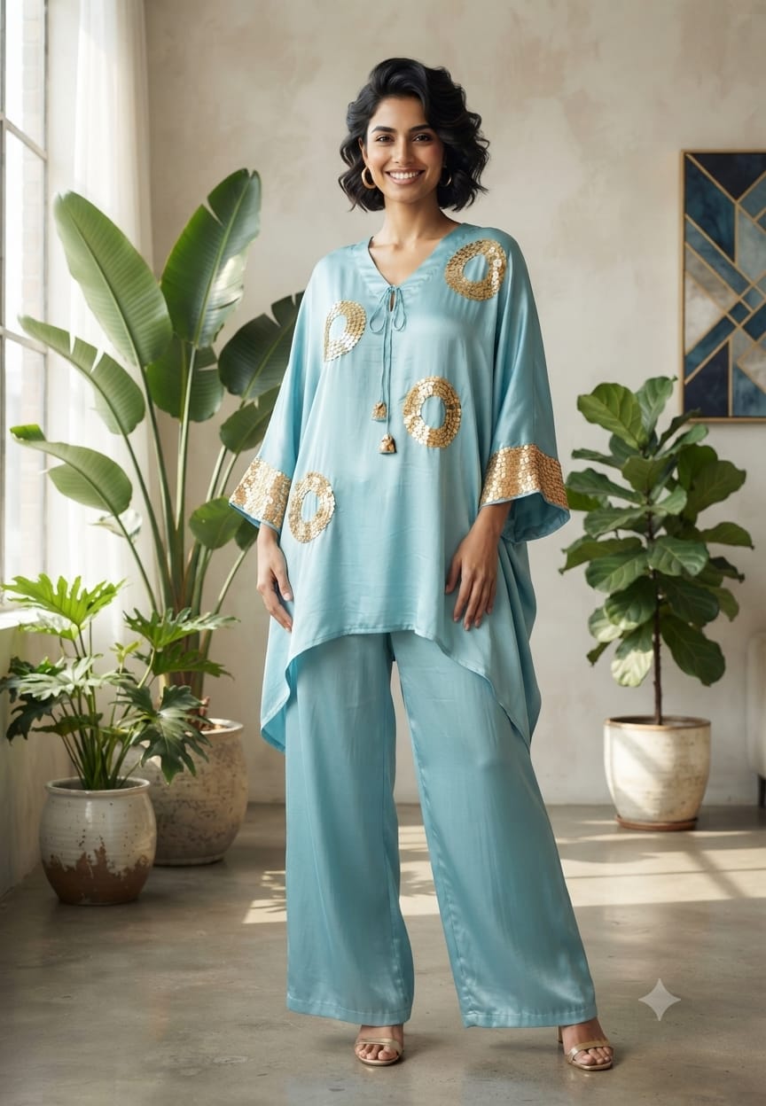 Very Stylish Sequin Elegance Over Sized Indo Wear Kurta With Palazzo Bottom- 15617
