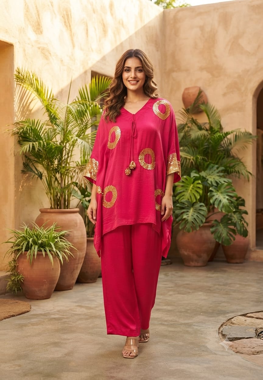 Very Stylish Sequin Elegance Over Sized Indo Wear Kurta With Palazzo Bottom- 15617