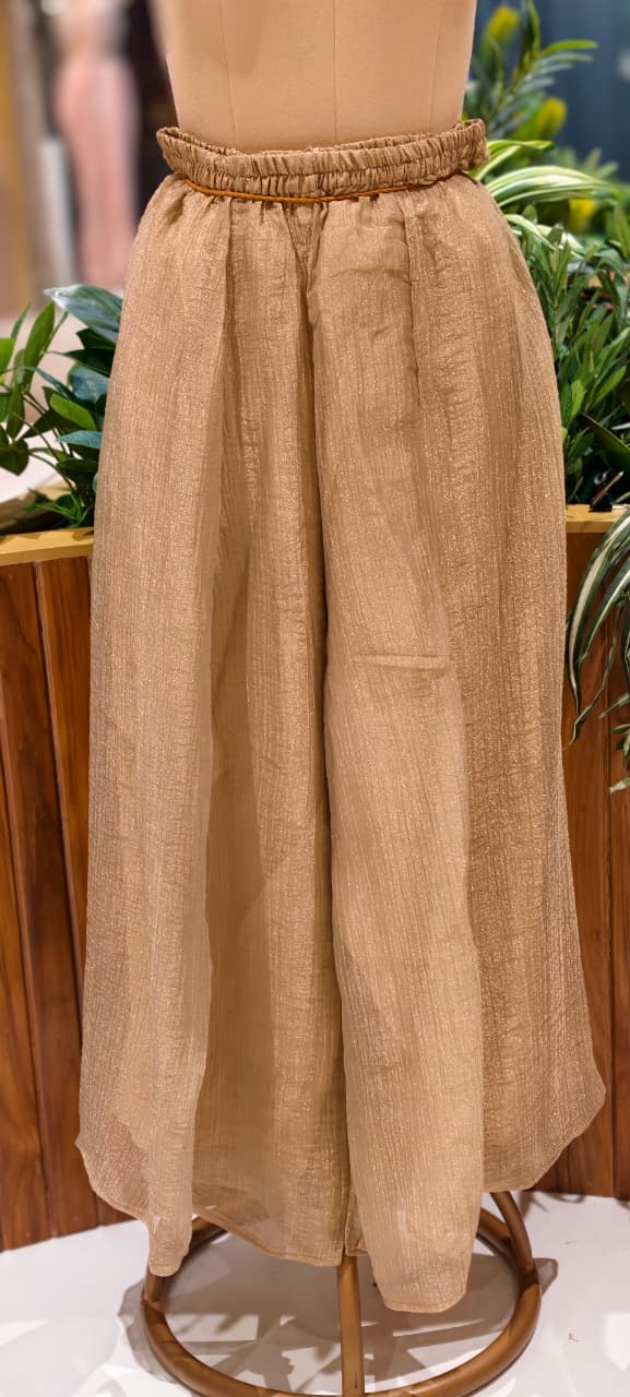 Elegant Mirror Detailing Embroidered Yoke Crush Tissue Co-oRd Set With Flared Bottom- 15567